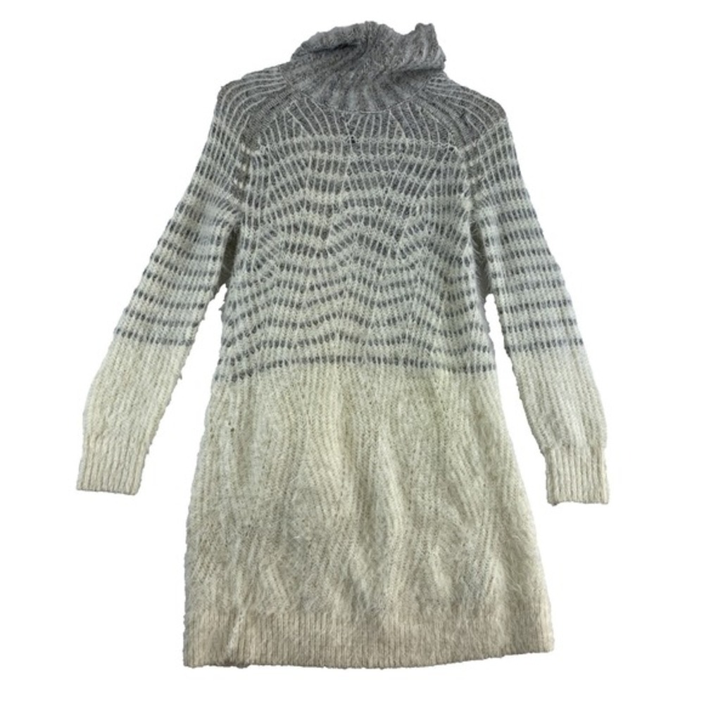 Sleeping on Snow Anthropologie Sweater Dress XS Grey Cream Eyelash Wool Alpaca - Picture 2 of 9